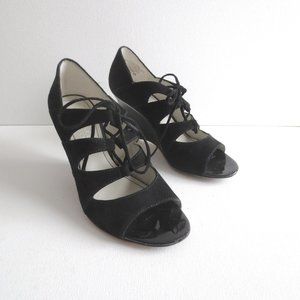 Franco Sarto Black High Heel Platform Lace Up Evening Sandals Shoes Pumps